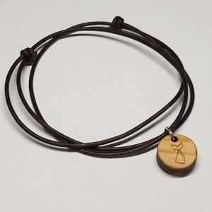 Mermaid Reversible Abalone Shell Solid Hardwood with Real Leather Necklace